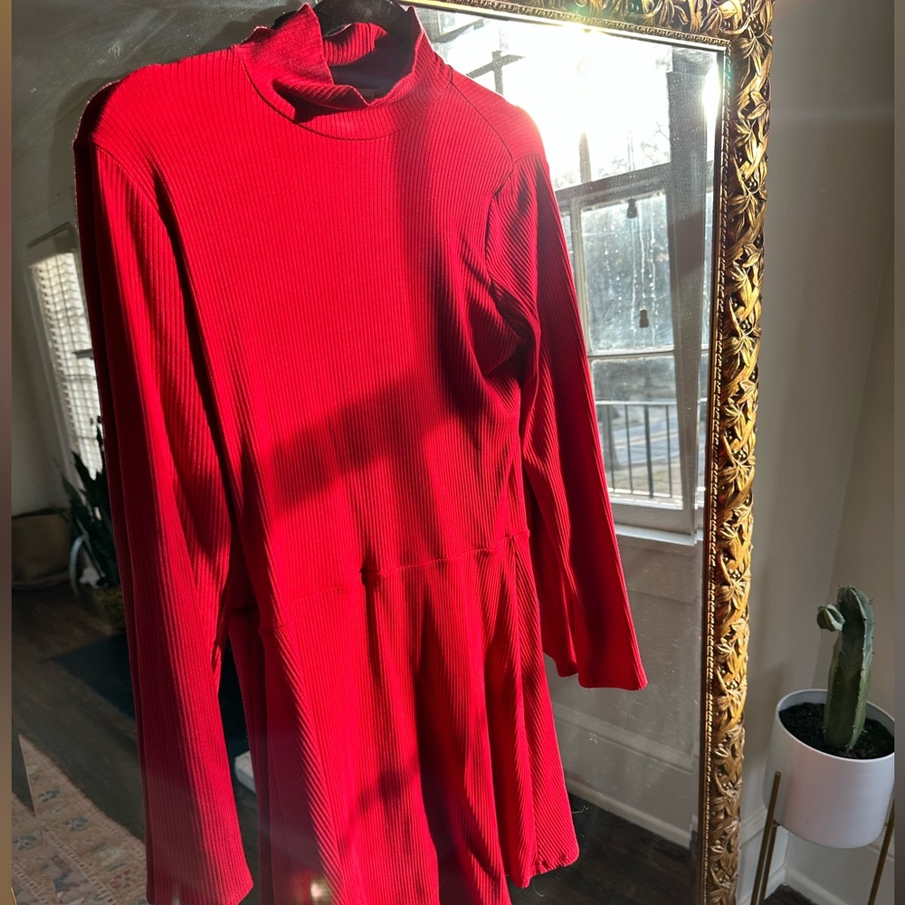 Reformation- Ref jeans, red turtleneck dress